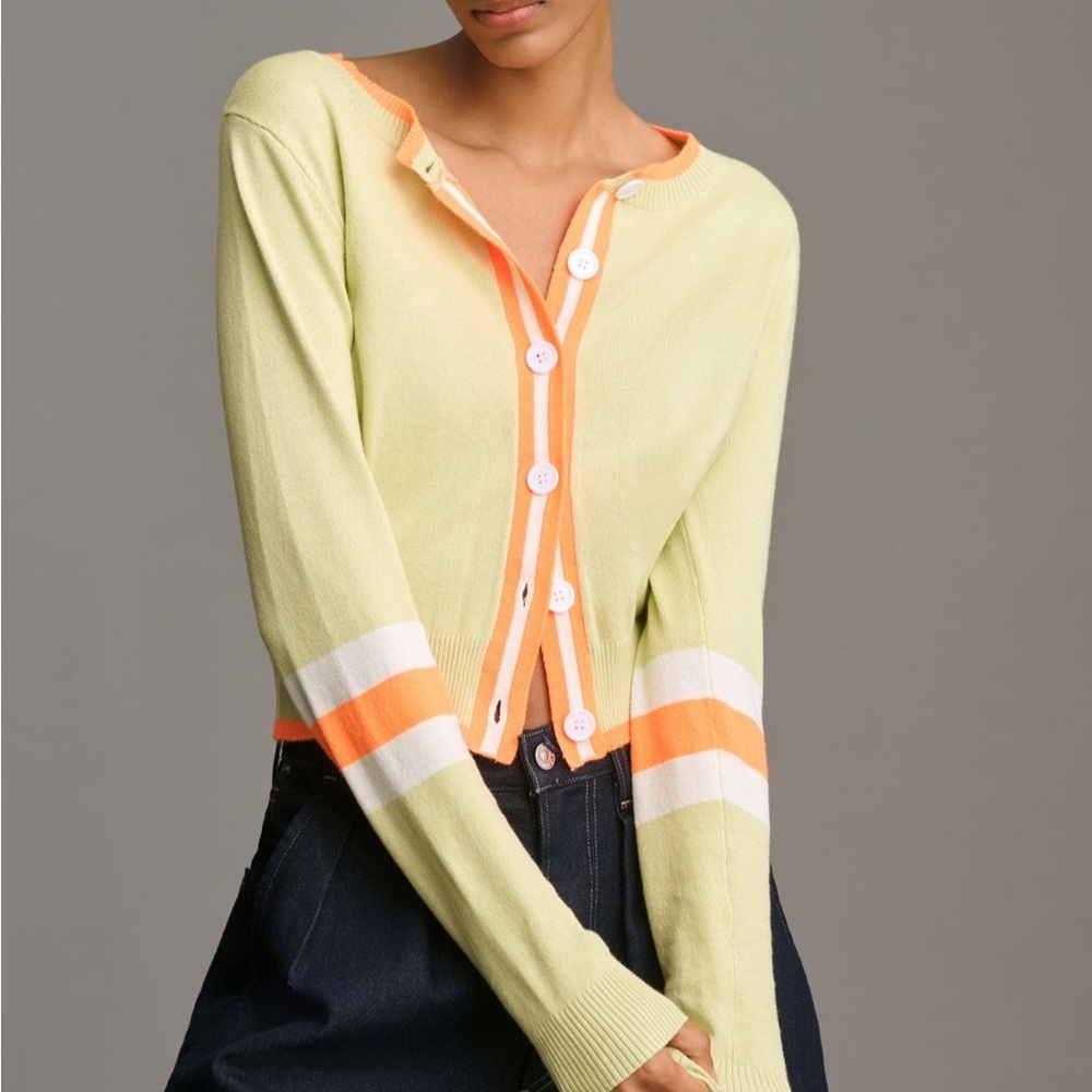 Anthropologie Lime and Orange Button-Up Cardigan